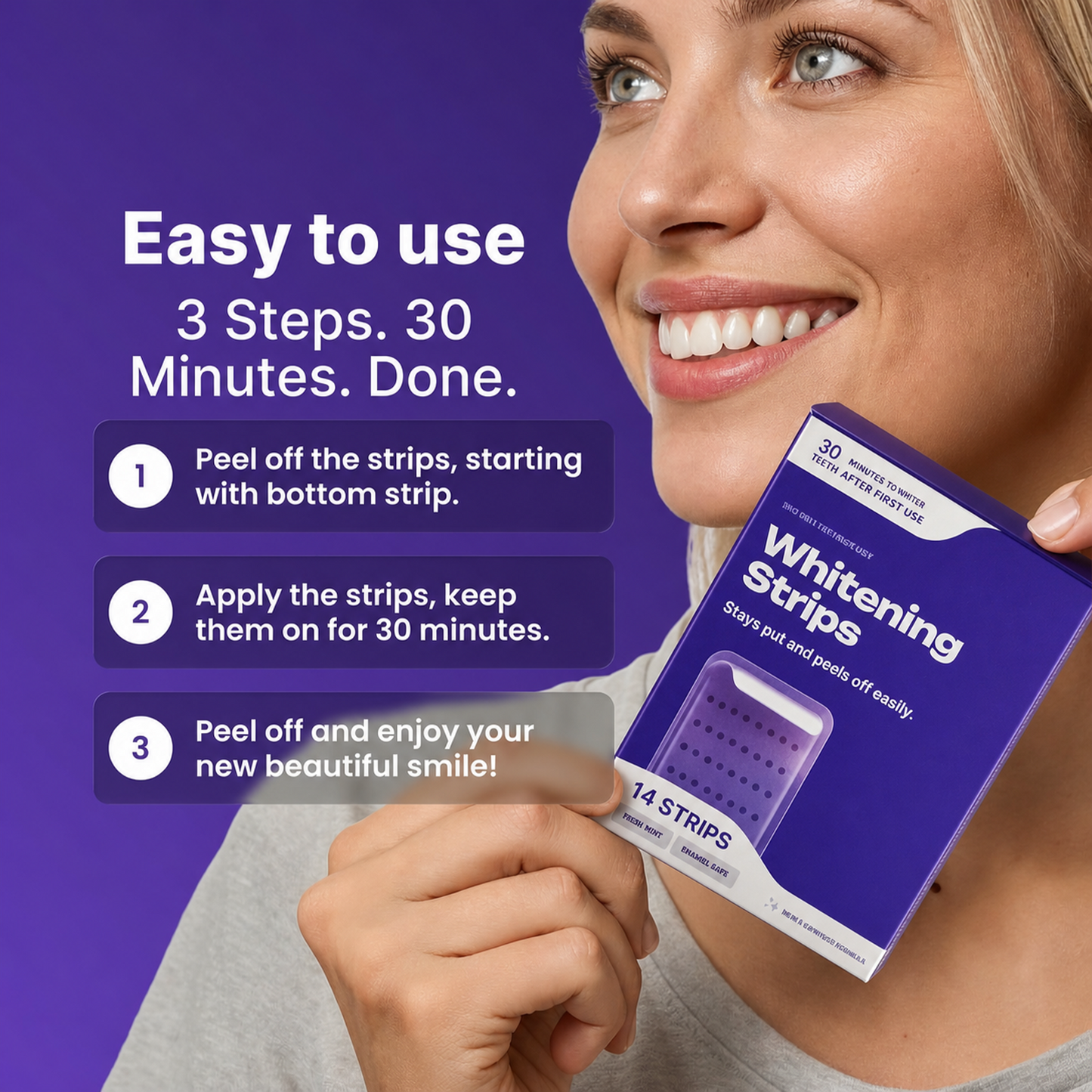 🔥Last Day 49% OFF - 🦷Purple Teeth Whitening Strips, Enamel-Safe Stain Removal💜